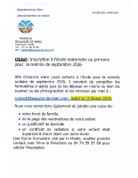 inscription a l’ecole rentrée 2026 2027