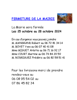 Fermeture mairie les 25 et 28 octobre 2024