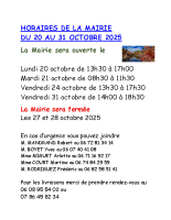 Horaires mairie du 20 au 31 octobre 2025