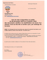 Avis mise a disposition au public docs relatifs modif trace chemin rural la Combe Lyon par echange terrains