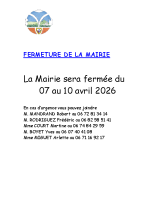 Fermeture mairie du 07 au 10 avril 2026